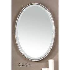 This accent mirror has a beveled edge design that's an elevated look for your space. Uttermost Sherise Brushed Nickel Oval Mirror Bellacor