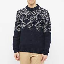 Inspired by a classic pendleton design from the 1920s that was rediscovered in a private collection. Howlin Knitted Memories Crew Knit Navy End