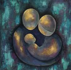 Family Abstract Painting Of A Family In Silhouette Father Mother And Baby Child In Blue And Yellow Family Painting Mother Painting Canvas Painting Projects