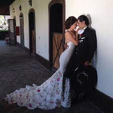 Mexican Embroidery Wedding Dress And A Charro Suit Mexican Inspired Wedding Mariachi Wedding Mexican Wedding Dress