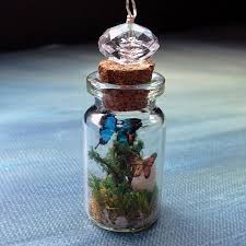 Butterfly Terrarium Spring In A Mini Bottle Beaded Wire Wrapped Cork Vial By Beadingmom Bottle Jewelry Mini Bottles Bottle Crafts