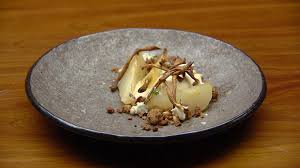 A Stunning And Simply Delicious Dessert Spiced Poached Pears With Goats Cheese Mousse Is Full Of Surprising Flavours Poached Pears Masterchef Recipes Recipes