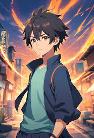 A man in a blue shirt and black pants standing in front of a fire - SeaArt  AI HD phone wallpaper