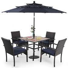 Shop wayfair's selection of patio umbrellas and patio umbrella accessories to save money while outfitting your outdoor space. Arlmont Co Careen Square 4 Person 37 Long Dining Set With Cushions And Umbrella Reviews Wayfair