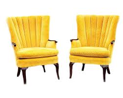Pair Of Arm Chairs Vintage Yellow Gold Velvet Deco Accent Chairs Channel Back Side Chairs Wingback Chairs Fires Wingback Chair Fireside Chairs Chair
