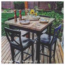 So Rustic So Charming This Custom Refinished Rustic High Top Table Was Painted On Our Very Own Noir Then Toppe High Top Table Kitchen Rustic Painted Furniture