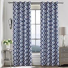 Anady Top Drapes Polyester Navy Blue Diamond Block Curve Geometry Print Thermal Insulated Blue Curtains For Bedroom Blue And White Curtains Navy Blue Curtains