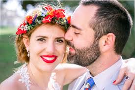 Spanish Wedding with Blue & Red Floral Crown: Kleio & Julio