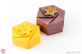 Give all 4 sides of the tissue paper a trim so they're about the same width. Origami Hexagonal Gift Box Tutorial Paper Kawaii