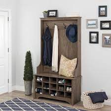 Prepac Drifted Gray Hall Tree With Shoe Storage Dsog 0011 1 The Home Depot Bench With Shoe Storage Storage Hall Grey Hall