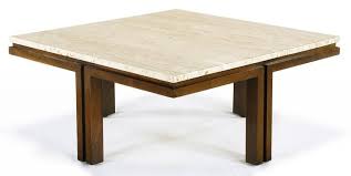 Walnut And Travertine Square Coffee Table With Offset Legs Coffee Table Square Coffee Table Table