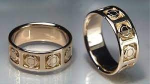 Fire Fighter S Emblem Ring Shown In 14kt Yellow At A 8mm Width Available In All Sizes Metals Email Wedding Rings Vintage Firefighter Wedding Wedding Rings
