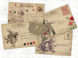 Alice In Wonderland Postcards Printable 5x3 5 In Digital Etsy Image Collage Collage Sheet Postcard