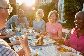 Who says that white elegance can only be used for a wedding? Group Of Senior Friends Enjoying Outdoor Dinner Party At Home Stock Photo Picture And Royalty Free Image Image 90340446