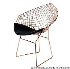 Hot Item Italian Outdoor Cafe Leisure Rose Gold Plated Metal Mesh Wire Chair With Pu Pad Metal Dining Chairs Metal Mesh Wire Chair