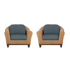 Home Decorators Collection Camden Light Brown Seagrass Wicker Outdoor Patio Lounge Chair With Sunbrella Denim Blue Cushions 2 Pack H069 01212300 The Home De In 2020 Patio Lounge Chairs Blue Cushions Green Cushions