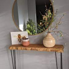 Live Edge Round Corners Console Table With Hairpin Legs Live Etsy In 2021 Rustic Hallway Table Wood Console Table Console Table