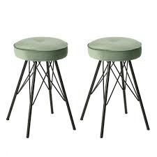 Furniturer Eketahuna 20 4 In Light Green Velvet Stools Set Of 2 Eketahuna Cactus The Home Depot In 2020 Velvet Stool Green Velvet Stool Stool