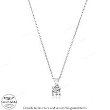 Swarovski Tek Tas Gumus Kolye Gumus Kolyeler Swarovski