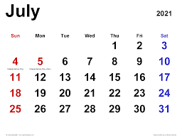 july 2021 calendar templates for word excel and pdf