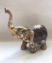 Brown And Gold Elephant Unique Elephant Decoupaged Elephant Elephant Home Decor Elephant Figurine Ele Elephant Figurines Elephant Home Decor Gold Elephant