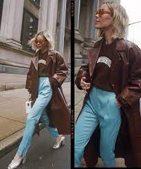 This Ganni Oversized Leather Coat Is Influencer S Latets Obsession Leather Coat Outfit Blue Leather Jacket Outfit Leather Coat