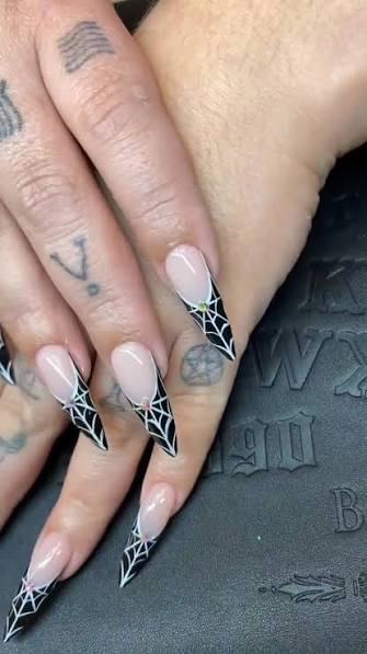 Spider Web Black French Tip Nails | TikTok