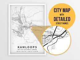 Street Map Of Kamloops Bc Printable Map Of Kamloops British Columbia Canada With | Etsy Ireland
