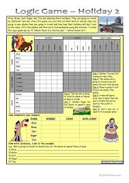 Logic Game 17th Holiday 2 With Key For Intermediate Level Reuploaded English Esl Worksheets Logic Games Logic Logic Puzzles