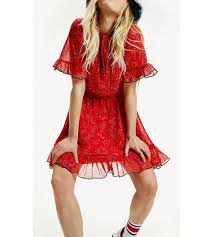 Robe Rouge Motifs Cashmere Tommy Jeans Dw0dw07911 E Boutique