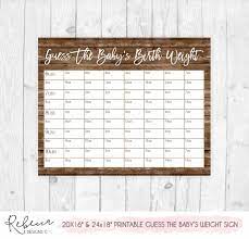 Free printable baby shower game; Guess The Baby S Weight Baby Shower Game Guessing Game Etsy