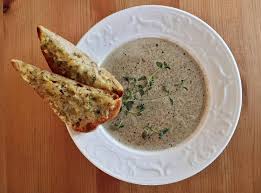 In a large wok or soup pot, drizzle in e.v.o. Homemade Mushroom Soup With Cheesy Garlic Bread Food