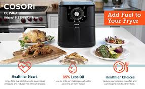 Fried food without the guilt: Cosori Air Fryer 5 5l With 30 Recipes Cookbook Air Fryers For Home Use With Dual Knob Control 60 Minute Timer Temperature Nonstick Basket For Healthy Oil Free Or Low Fat Cooking 1700w Amazon Co Uk