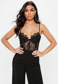 Tall Black Strappy Lace Cupped Bodysuit Lace Bodysuit Black Lace Bodysuit Fashion