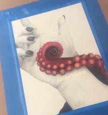 Tentacle Wrapped Around My Hand Graphite And Colored Pencil On Coffee Stained Watercolor Paper Watercolor Paper Art Portfolio Coffee Staining