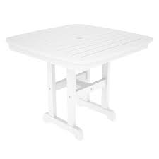 The tabletop has been resealed and polished with epoxy resin. Polywood Nautical 37 In White Plastic Outdoor Patio Dining Table Nct37wh The Home Depot
