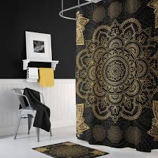 Black And Silver Shower Curtain Set Black And Gold Bath Mat Mandala Bath Mat Bath Mat Set Boho Bath Mat Bathroom Decor Mandala Shower Curtains Bath Rug Bath Decor With Images Black And Gold Bathroom Bathroom Decor