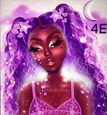 Estherr La Main D Or On Instagram Purple Everything Illustration Dra Drawings Of Black Girls Black Girl Magic Art Black Girl Cartoon