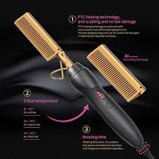 Pull it down the shaft of the hair until you've straightened and dried it all the way to the tips. Buy Hot Comb Hair Straightener Heat Pressing Combs Ceramic Electric Hair Straightening Comb Curling Iron For Natural Black Hair Beard Wigs Holiday Gift Glod 3 In1 Online In Vietnam B08tc85tfp