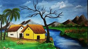Acrylic Riverfront Landscape Painting Nature Scenery Painting Scenery Paintings Nature Paintings Landscape Paintings