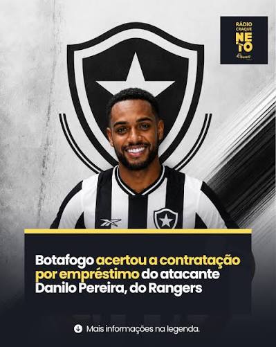 MAIS UM! O Botafogo acertou a contrata&ccedil;&atilde;o do atacante Danilo Pereira, que estava no Rangers. O jogador chega para refor&ccedil;ar o setor ofensivo da equipe e &eacute; mais uma aposta da diretoria