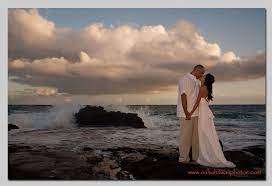 Wedding Photo Of Young Couple On Their Wedding Day Photographed At Dusk At Sandy Be Hawaii Wedding Photographer Hawaii Wedding Photography Hawaii Beach Wedding