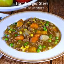 Hamburger Stew With Ground Beef Onions Celery Carrots Large Potatoes Beef Broth Water Frozen Corn Frozen Hamburger Stew Stew Recipes Ground Beef Stews