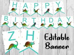 Dinosaur Banner Custom Dinosaur Birthday Banner Editable Etsy In 2020 Happy Birthday Banner Printable Happy Birthday Banner Printable Free Dinosaur Birthday