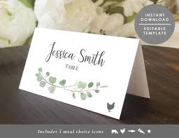 Place Card Templateplace Cards With Meal Etsy Place Card Template Wedding Name Cards Wedding Seating Cards