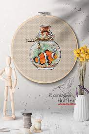 Little clown fish cross stitch chart. Clown Fish Cross Stitch Pattern Bottle Cross Stitch Modern Etsy Modern Cross Stitch Patterns Cross Stitch Patterns Stitch Patterns