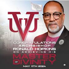 🎉 Congratulations to our 2nd Assistant, Archbishop Ronald Hopkins; Our  Midwest Regional Prelate, Bishop Brandon Jacobs; And our Vicar General  Tyrone Flowers for all graduating today from Virginia Union with their  Master's