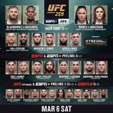 Live ufc 259 prelims matches, cups and tournaments. Pbp Ufc 259 Blachowicz Vs Adesanya Preliminary Card Pbp Discussion 5 15 P M Et 2 15 P M Pt Sherdog Forums Ufc Mma Boxing Discussion