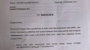 Demikian somasi/surat peringatan/undangan ini kami sampaikan untuk diindahkan, atas perhatiannya kami ucapkan terima kasih. Pramugari Garuda Ini Kirim Somasi Ke 2 Ke Farhannisa Suri Tuntut Minta Maaf Terbuka Tribunnews Com Mobile