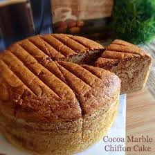 A Delicious And Beautiful Vanilla Chiffon Cake With Butter Whipping Cream In Its Ingredients And Swirl Of Cocoa S Chiffon Cake Sweet Meat Marble Cake Recipes